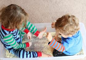 Edible Pretend Snow for Winter Sensory Play - safe for babies and toddlers!  From Fun at Home with Kids