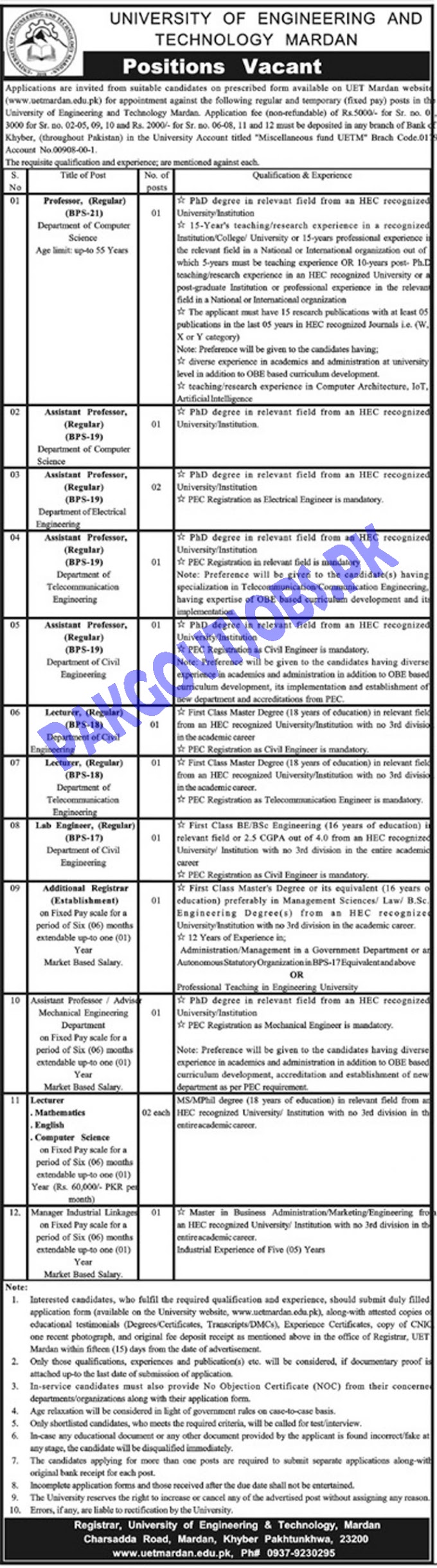 UET Mardan Jobs 2021 Latest Advertisement (Apply Now)