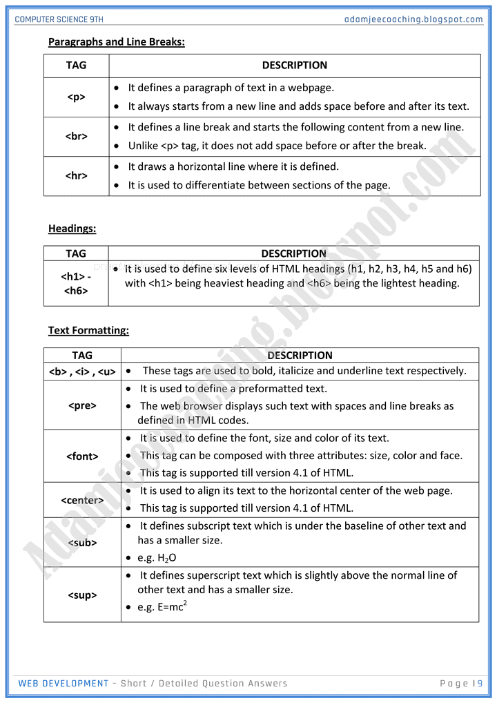 web-development-question-answers-computer-science-9th