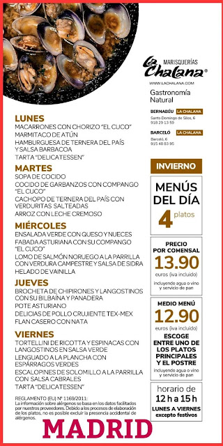 Menu del Dia La Chalana Barcelo, Madrid