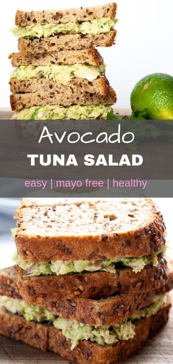 swap the mayo for avocado and fresh Mexican flavours like lime and cilantro in this healthier twist on the classic tuna salad sandwich. #easy #avocado #salad #sandwich #healthy