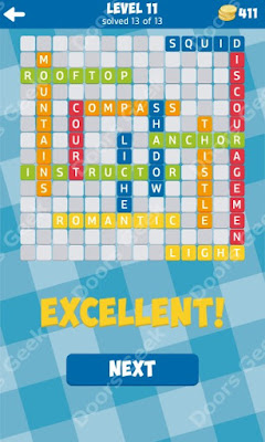 Cheats, Solutions for Level 11 in 13 Word Connect by Second Gear Games