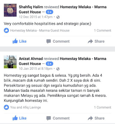 Marma Homestay Melaka - Testimoni Dari Facebook