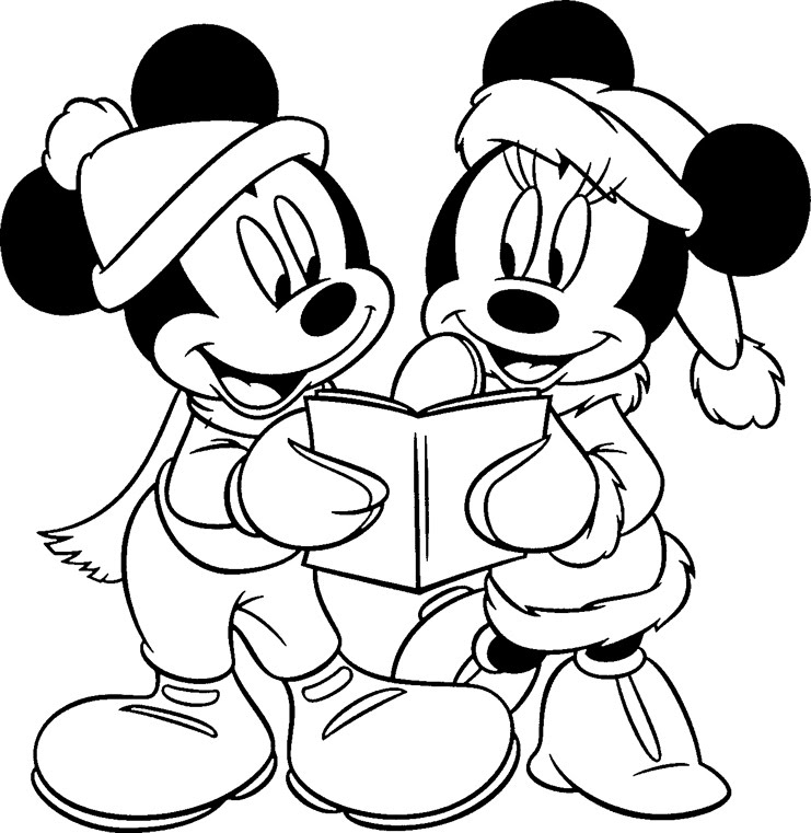 Christmas Disney Coloring Pages with Mickey and Mini Mouse title=