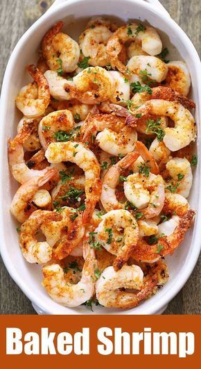 A quick, tasty recipe for baked shrimp with butter, garlic and Parmesan. Baked shrimp are the ultimate healthy fast food – they are ready in ten minutes!