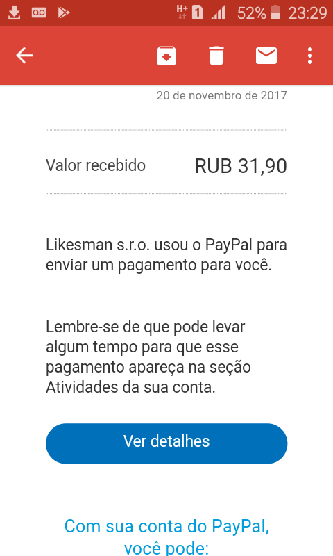 prova de pagamento do VKTarget