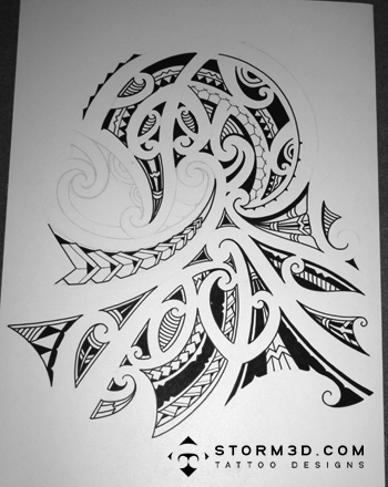 Shoulder sleeve tatou in Maori Kirituhi style