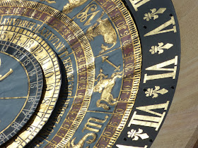 Close-up of an elaborate clock face