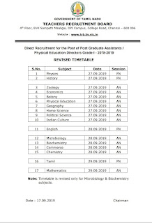 Flash News : PG TRB Online Exam 2019 - Hall Ticket And Revised Time Table Published!