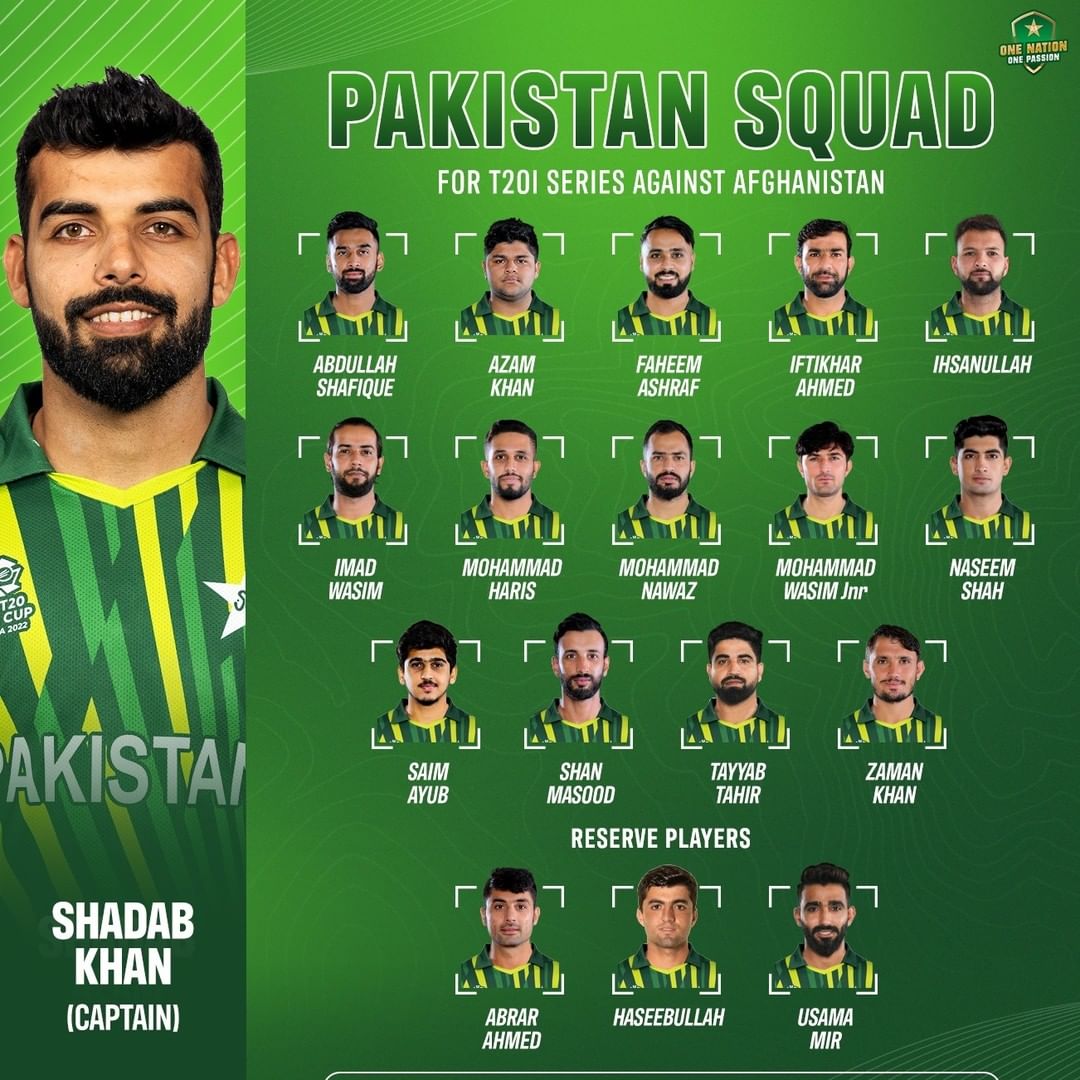 Pakistan Squad For T20