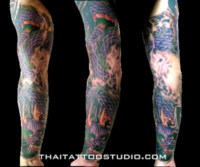 Japanese Dragon Tattoos Sleeve For Men A full sleeve dragon tattoo by thai