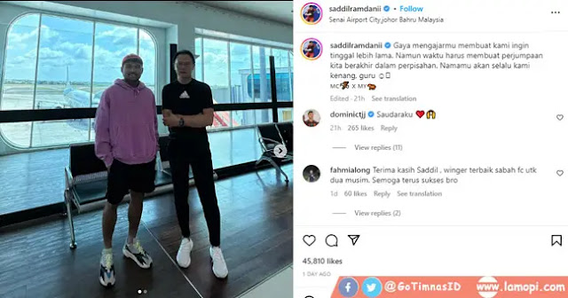  Saddil Ramdani mengucapkan salam perspisahan yang ditujukan terhadap instruktur  Saddil Ramdani Posting Perpisahan dengan Pelatih, Akankah Tinggalkan Sabah FC dan Hengkang ke Eropa?