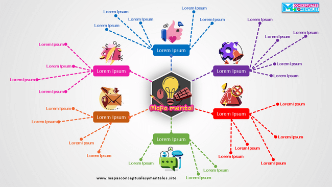 Plantilla mapa mental multicolor para editar en PowerPoint