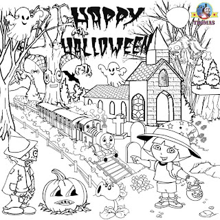 Pumpkin happy Halloween Annie and Clarabel Thomas Dora witch plants and zombies coloring pictures