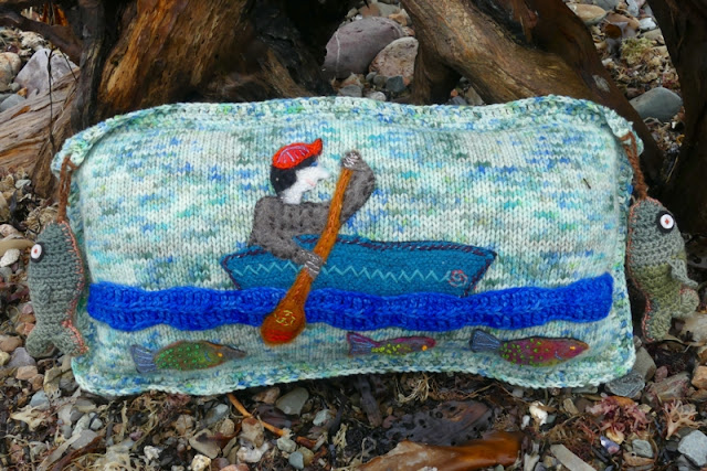 Paddling Among the Fish (Handknit, stitched, felt) by Minaz Jantz