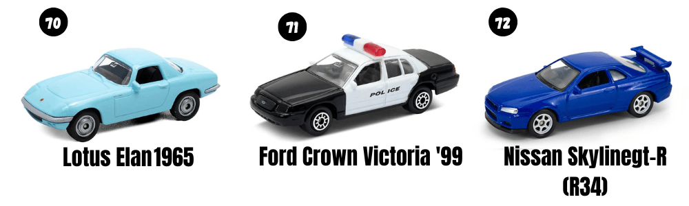 carros de coleção 1:60 correio da manhã, Lotus Elan 1965, Ford Crown Victoria 99, Nissan Skylinegt R