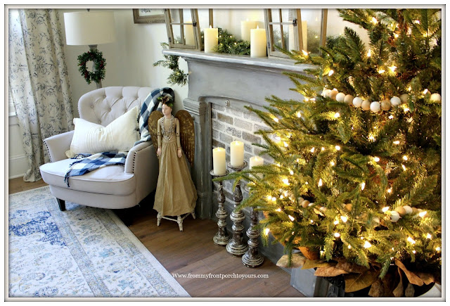 French Country-French Farmhouse-Christmas-Bedroom-Simple-Christmas-Tree-Faux-Fireplace-From My From Porch To Yours
