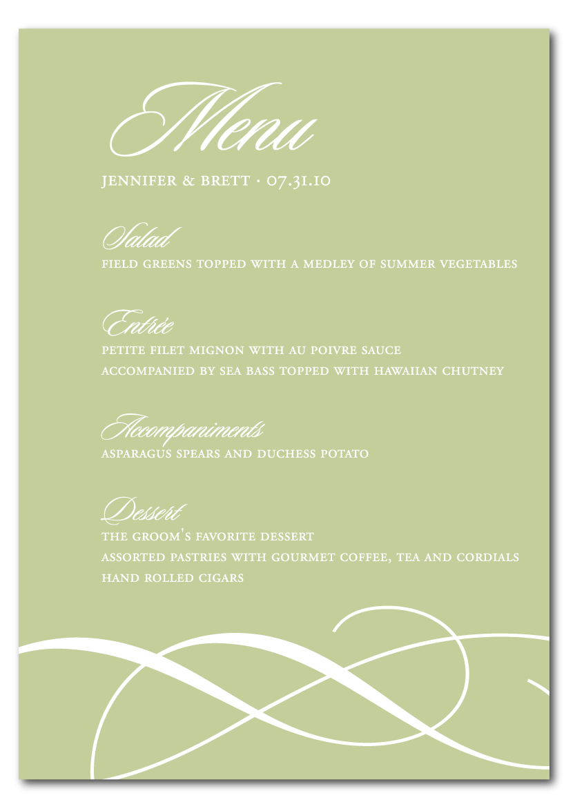 Coordinating dinner menu card