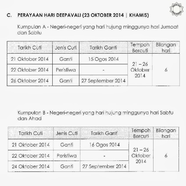 Cuti Peristiwa Dan Cuti Berganti Tahun 2014