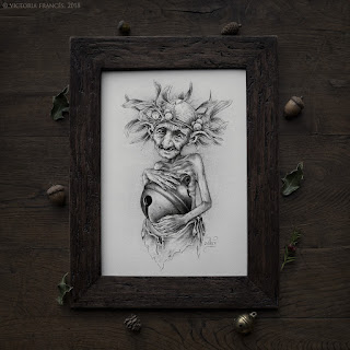 The Elemental Spirit of the Mistletoe, Pencil Drawing by Victoria Francés