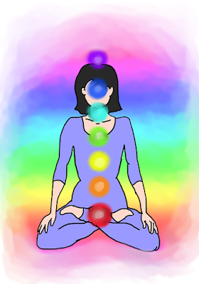 A lady tries to open 7 chakra energy centers