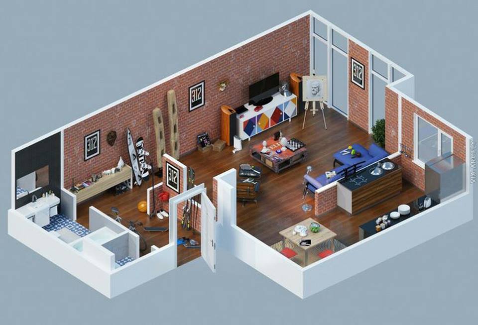 Gambar Denah 3D Apartemen Minimalis Desainrumahnya com
