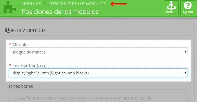 Posiciones de los módulos en Prestashop