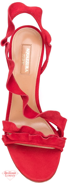 Aquazzura hot red ruffle suede sandals #brilliantluxury