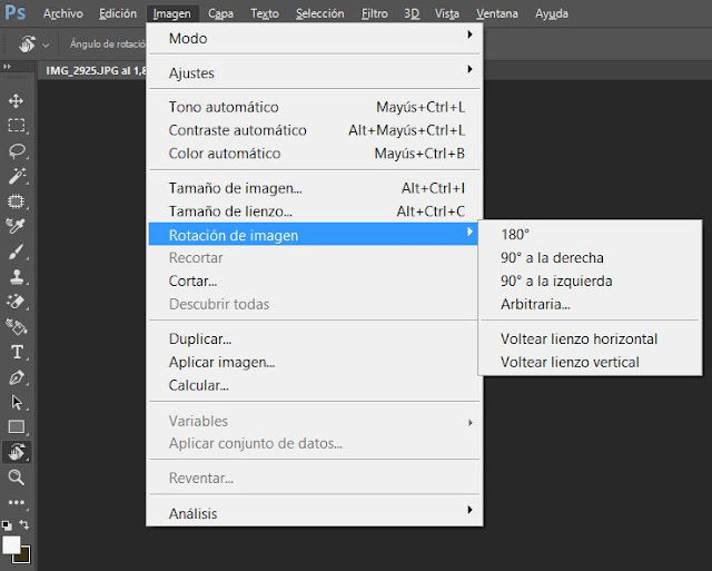 Rotación de imagen con edición destructiva de una imagen en Photoshop