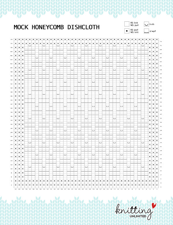Mock Honeycomb Dishcloth Chart. 41 stitches and 74-row.