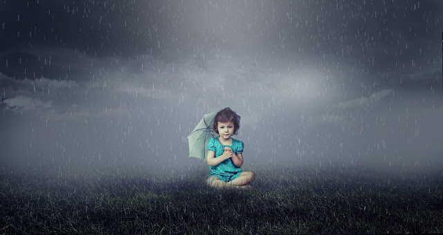 BABY GIRL IN THE RAIN PHOTO MANIPULATION