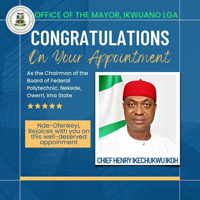 Ikwuano Mayor Felicitates Ikoh on Appointment  