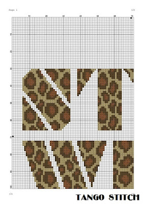 Stay wild leopard print typography cross stitch pattern, Tango Stitch