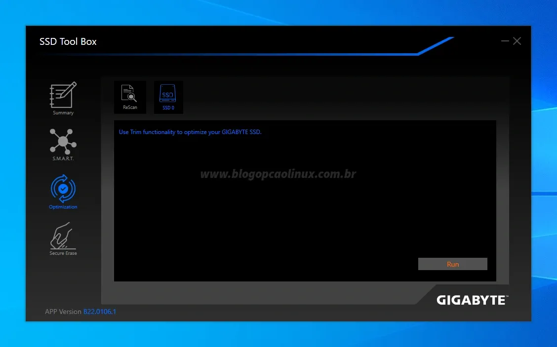Utilitário SSD Tool Box para análise e otimização dos SSDs GIGABYTE