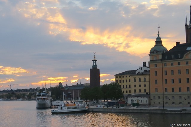 City Hall and Riddarholmen as seen at sun set from Gamla Stan Station.