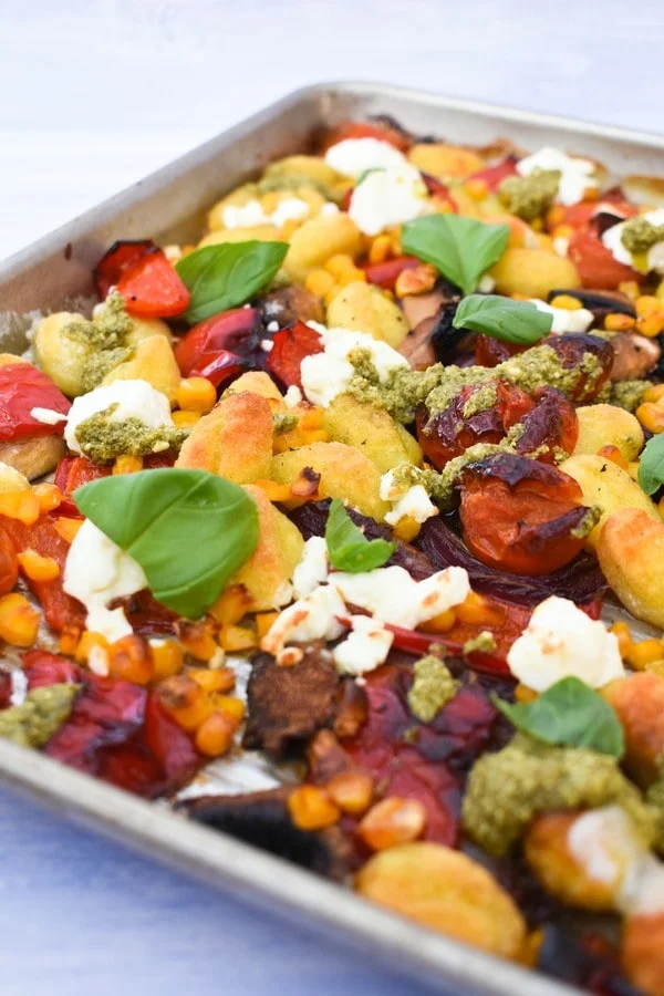 Easy Roasted Vegetable Gnocchi Bake in a sheet pan