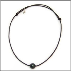 Tahitian pearl on black leather men's Rex necklace