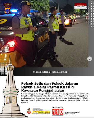Patroli Gabungan Polsek Rayon 1 Polresta Yogyakarta Amankan Malam Hari