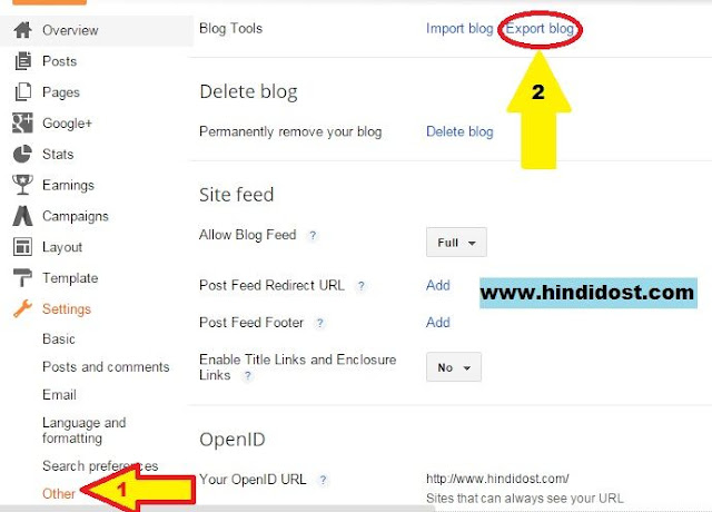 click others and then export blog 