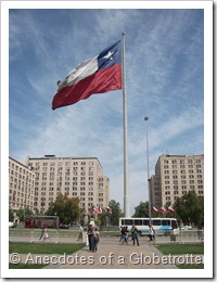 Chilean flag flying in front of main facade