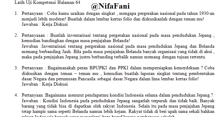 Pembahasan Soal Sejarah Indonesia Halaman 63  @NifaFani