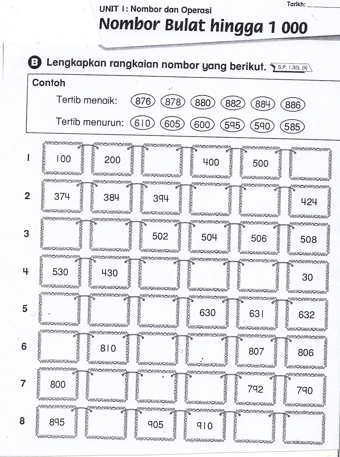 SUDUT MATEMATIK: Lembaran Kerja 2 ( Nombor Bulat Hingga 1000 )