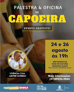 Prefeitura promove ‘Palestra & Oficina de Capoeira’, com Mestre Sorriso, nos dias 24 e 26/08
