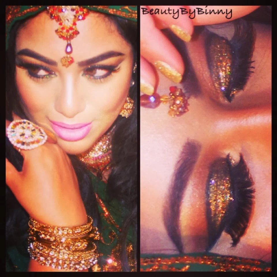 BeautyByBinny INDIAN BRIDAL MAKEUP USING GREEN GOLD GLITTER
