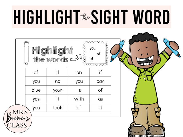 Highlight the Sight Words activity for sight word practice of Dolch first 105 sight words in order of frequency for Kindergarten and First Grade