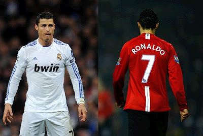 Cristiano Ronaldo playing for Real Madrid and Manchester United