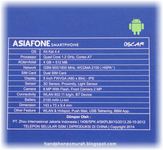 Spek Asiafone Oscar 9989 - Quadcore Layar 5 Inch IPS 600 ribuan