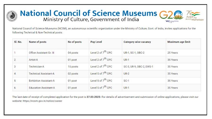 NCSM Recruitment 2023 24 Office Assistant Posts