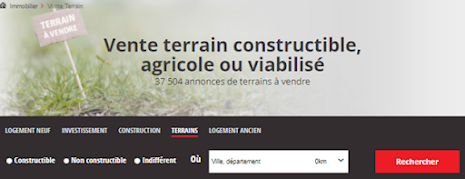 la page d’annonces de terrains à vendre