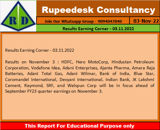 Results Earning Corner - 03.11.2022